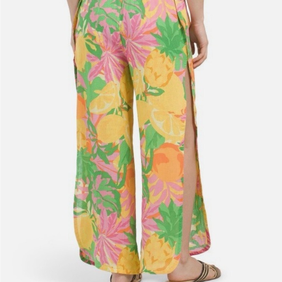 C&C California Vibrant Floral and Lemon Print Wide-Leg Pants - Size XL - Picture 3 of 8
